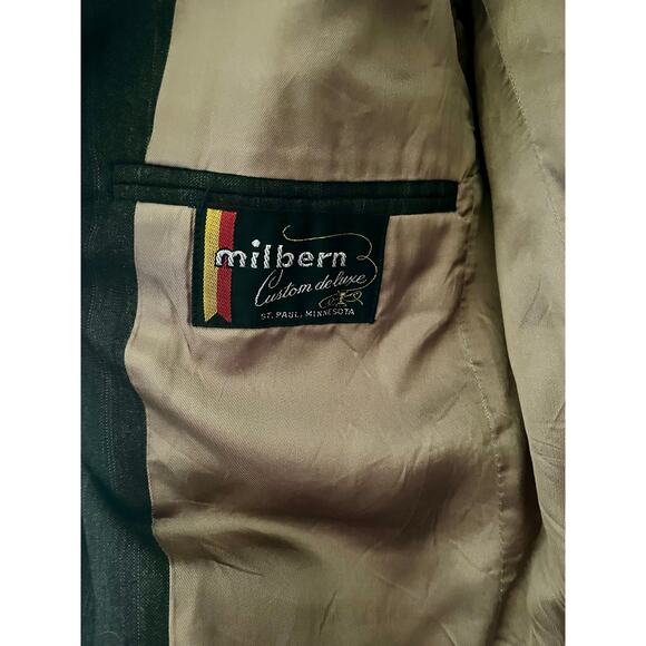 Vintage 70s Men's Milbern Dark Gray Striped Blazer Suit Jacket Medium Large 42 - Picture 5 of 9